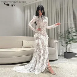 Party Dresses Verngo Saudi Arabic Women Vintage Mermaid Lace Wedding Dresses High Neck Long Sleeves Ruffles Split Formal Prom Evening Gowns T230502