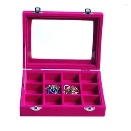 Sacchetti per gioielli Rosa 12 Grid Velvet Glass Ring Display Organizer Box Tray Holder Orecchini Custodia