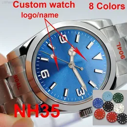Relógios de pulso personalizado /nome 36mm /39mm Men automático polido NH35A Miyota 8215 Ment Sapphire Crystal Green Luminous Dial G230502