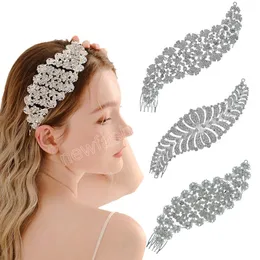 Pentes de cabelo espumantes strassm shiny shiny para mulheres folhas de casamento acessórios de cabelo tiaras moda liga headpieces