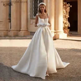 Abiti da festa Abiti da sposa vintage in raso Colletto quadrato A-Line Mono Abiti da sposa Spacco laterale senza maniche Abito da sposa principessa Taglia personalizzata T230502