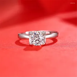 Cluster Rings 925 Silver D Color Brilliant Cut 5mm To 6.5mm Moissanite Ring 0.5-1 Classic Bull Round Stone Engagement