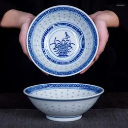 Tigelas azuis e brancos tigela de porcelana arroz chinês orquídea tradicional antigo estilo de cerâmica rasa