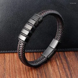 Charm armband svart enkel kombination små tillbehör rostfritt stål läder armband mäns mode smycken gåva grossist gratis