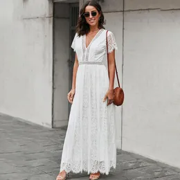 Dresses Lace Boho Maxi Dress Elegant Dresses For Women 2022 Summer Vintage Loose Party Long Beach Dress VNeck Vocation Holiday Clothes