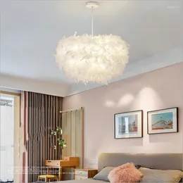 Pendant Lamps Feather Chandelier Princess Style Children's Room Bedroom Lamp Girl Heart Hemisphere Nordic