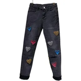 Jeans Frauen Jeans 2022 Frühling Herz Perlen Streetwear Hohe Taille Denim Jeans Casual Frauen Kleidung Bleistift Hosen