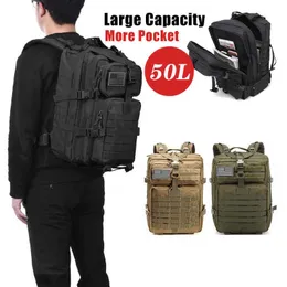 Mochilas de mochila 50L de grande capacidade 3p Tactical militar de costas macias de bastidores Big mochila masculina à prova d'água e caminhada à prova de insetos bolsa de caça a jacares j230502