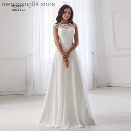 Party Dresses Cheap Scoop Neck Lace Wedding Dress 2022 Sleeveless Pleats Belt Chiffon Beach Wedding Dresses Robe De Soiree Open Back Casamento T230502