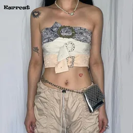 Womens Tanks Camis Karrcat Grunge Aesthetics Crop Tops Cyber ​​Y2k Oregelbundet rör japanska Harajuku Chic Corset Korean Fashion Designer Clothes Party 230428