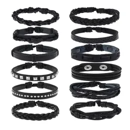 Bangle Jessingshow Handmade Ethnic Tribal Wrap Charm Bracelet 12pcs / lot Male Women Black Punk Style Leather BangleBracelets 2023