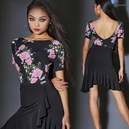 Bühnenabnutzung Sexy Rückenfreier Body Kurzarm Latin Dance Tops Für Frauen Üben Kleid Erwachsene Weibliche Ballsaal Kleidung DQS7487