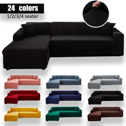 Coprisedia Divano ad angolo elastico in tinta unita nero per soggiorno Chaise longue a 2 3 4 posti Protezione decorativa a forma di L 230428