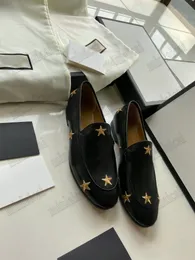Designer Women's Jordaan Bee Star Casual shoes Embroidered Leather Loafers Black Horsebit 1955 Flats For Women Princetown Slip-on Buckle Loafers