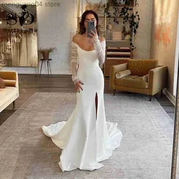 Party Dresses SoDigne Beads Pearl Mermaid Wedding Dresses Soft Satin Beach Bridal Gowns V-Neck Women Side Split Wedding Party Gown T230502