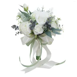 Decorative Flowers Handmade Wedding Bouquets For Bride With Silk Ribbon Bridal Throw Bouquet Eucalyptus Church Graduation