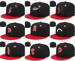 2023 Men's Hearts Baseball Fitted Hat Letter P Full Closed Caps Classic Sports All Team Vintage New York Black Red Brim Heart Fitted Hats In Size 7- Size 8 MA2-03