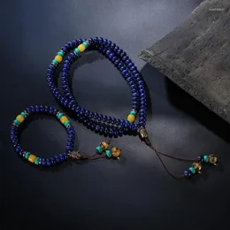 Brincos de colar Set Stop Lapis Lazuli Stone com 6 sílaba Mantra Tassel e Buda Head Charm Jewelry