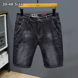 Erkek şortu artı boyut 42 44 46 48 Yaz Erkekler Siyah Denim Şortları Düzenli Düz Elastikiyet Kısa Kot Moda Günlük Giyim T230502