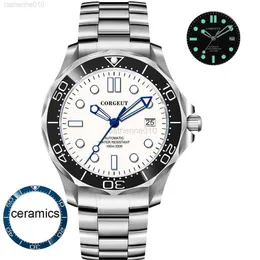 ساعة معصم 41 مم جديد Corgeut Men's Dial White Dial Whip Japan NH35 Clock Ceramic Bezel Automatic للرجال غوص Luminous G230502