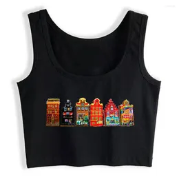 Women's Tanks Crop Top Amsterdam Canal Houses Tee By Patjila Fit Harajuku Cotton Womens Tops Blusas Mujer De Moda Verano Gym Tank Women