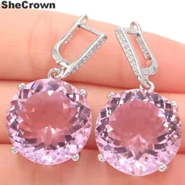 Dangle Chandelier 35x20mm Big European Design Round 16g 20mm Kunzite CZ Women Dating Silver Earrings Pendant 230428