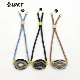 Charm Bracelets WT-B438 WKT Nautral Stone Bracelet Classic Style A Gate Connector With Gold Trim In Random Size Colorful Cotton Rope Chain