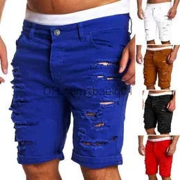 メンズショーツメンズファッションホローは破壊された破壊されたデニムショーツカジュアル洗浄されたデニムズボンの男性膝の長さ短いジーンズT230502
