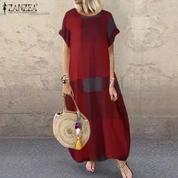 Elbiseler Moda Yaz Kontrolü Maxi Elbise Zanzea 2022 Kadınlar Bol Sundress Sıradan Kısa Kollu Vestidos Kadın Ekose Çorak