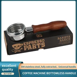 Verktyg 58mm kaffemaskin Handtaget rostfritt stål Dubbelörar Bottomlösa filter Solid trä espresso kaffeverktyg espresso delar