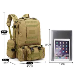 Backpacking Packs 50l Tactical Backpackmens militära ryggsäck4 i 1Molle Sport Tactical Bagoutdoor Vandring Climbing Army Backpack Camping Bags J230502