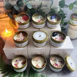 Scented Candle Scented Long Lasting Soy Candles Crystal Stone Dried Flower Fragrance Smokeless Fragrance Candle for Home Decorstion Candle Jar Z0418