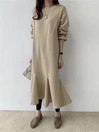 Casual Dresses Women Dress Sweater Thick Winter Fall Long Sleeve Knitted Maxi Vintage Oversize Knitting O-Neck Black Gray