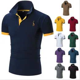 Polos masculinos cair 13 cores de cor de qualidade de algodão bordado de algodão pólo giraffe camisa casual retchwork masculino roupas 230428