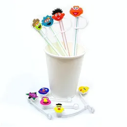 Dricker Straws Sts Custom Cartoon Sile St Toppers Tillbehör Er Charms återanvändbar stänkskydd Dammplugg Dekorativ 8mm Drop de Deli Dhidy