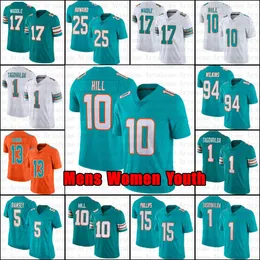 10 Tyreek Hill 1 Tua Tagovailoa Football Jersey 17 Jaylen Waddle 13 Dan Marino Jaelan Phillips Jalen Ramsey Braxton Berrios Mike White Men