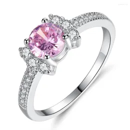 Bröllopsringar R414 2023 i koreanska tillbehör för kvinnor Silverpläterade rosa zirkonsmycken Brud Ring Mothers Day Gift Mom