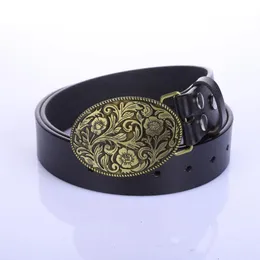 Gürtel Cowboy-Gürtel Tang Grass Retro-Muster Männer glatte Schnalle für Frauen Zinklegierung BuckleBelts