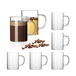 10 oz Clear Glass Coffee Mugs with Thick Handles for Latte Milk Coffee Tea Juice Drinks 300 ml
