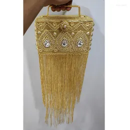 Evening Bags DOYUTIG India Design Women Long Tassels Hand-Made Rhinestone Beads Box Clutches Lady Classical For Wedding F697