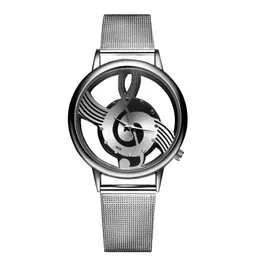 Armbandsur Luxury Lover Watches Fashion Silver Mesh Casual Music Notes Symbol Watch Rostless Steel Man Masculino Relogio Clock
