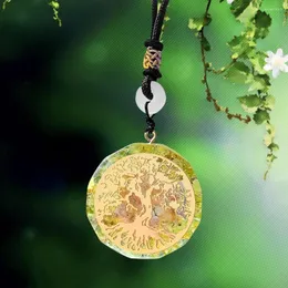 Hänge halsband Reiki Energy Natural Olivine Geometry Tree of Life Crystal Quartz Halsband Patanjali Yoga Healing Charm Dangle Jewelry