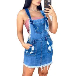 Bottoms Plus Size Denim kurze Overalls Frauen feste Taschen Buggurt Jeans Röcke Gesamt Sommer Casual Fashion Ripped Jeans Strampler