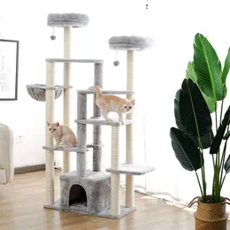 Scratchers Us Shipping Cat Tree House Condo Climbing Scratching Post för Kitten Jumping Multilevel Tower för stora katter Mysiga hängmatta