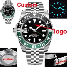 Orologio da polso automatico personalizzato GMT Jubilee Bracciale Lunetta girevole Inserto in alluminio Vetro zaffiro Corona 9 ore 40mm G230502