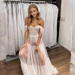 Party Dresses Verngo Beach Wedding Dress 2020 Off Shoulder Soft Tulle Wedding Gowns Sexy See Through Backless Bride Long Dress Robe De Mariee T230502