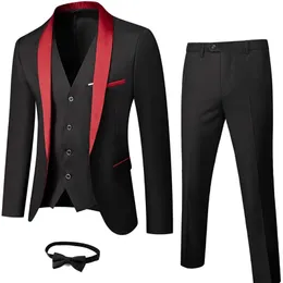Męskie garnitury Blazers 3-częściowy garnitur szal Lapel One Button Tuxedo Zimowa materiał Slim Fit Premium Dinner Wedding Jacket Pants