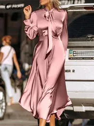 Klänning celmia 2022 elegant mantel maxi sundress casual strappy fow slips wrap kleid vestidos kvinnor långärmad satin siden ladk lad klänning