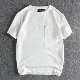 メンズTシャツエラスティックコットンシンプルソリッドカラー丸いネックカジュアルハーフスリーブトップで装飾された男性用Tシャツポケット