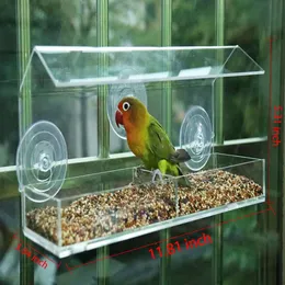 給餌バードフィーダーアクリル透明な窓視聴鳥のフィーダートレイバードハウスペットバードハウス吸引カップ壁マウントタイプフィーダー